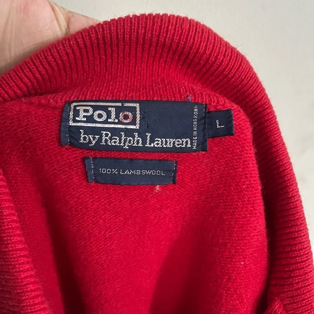 Vintage Polo Ralph Lauren Red collar pullover sweater 100% Lambswool Large